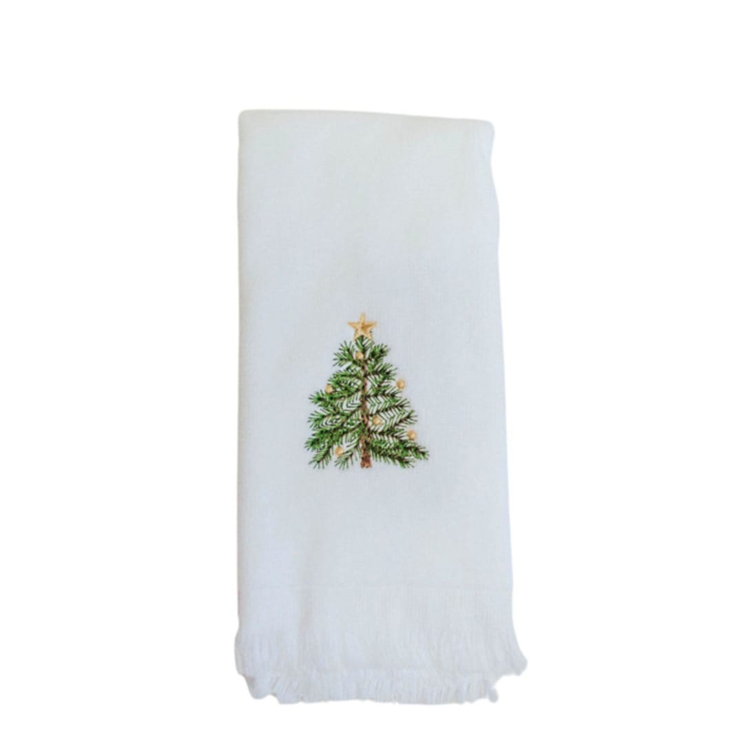 "Holiday Tree Fingertip Towel" - Bath Towels in white by Virginia Marcello