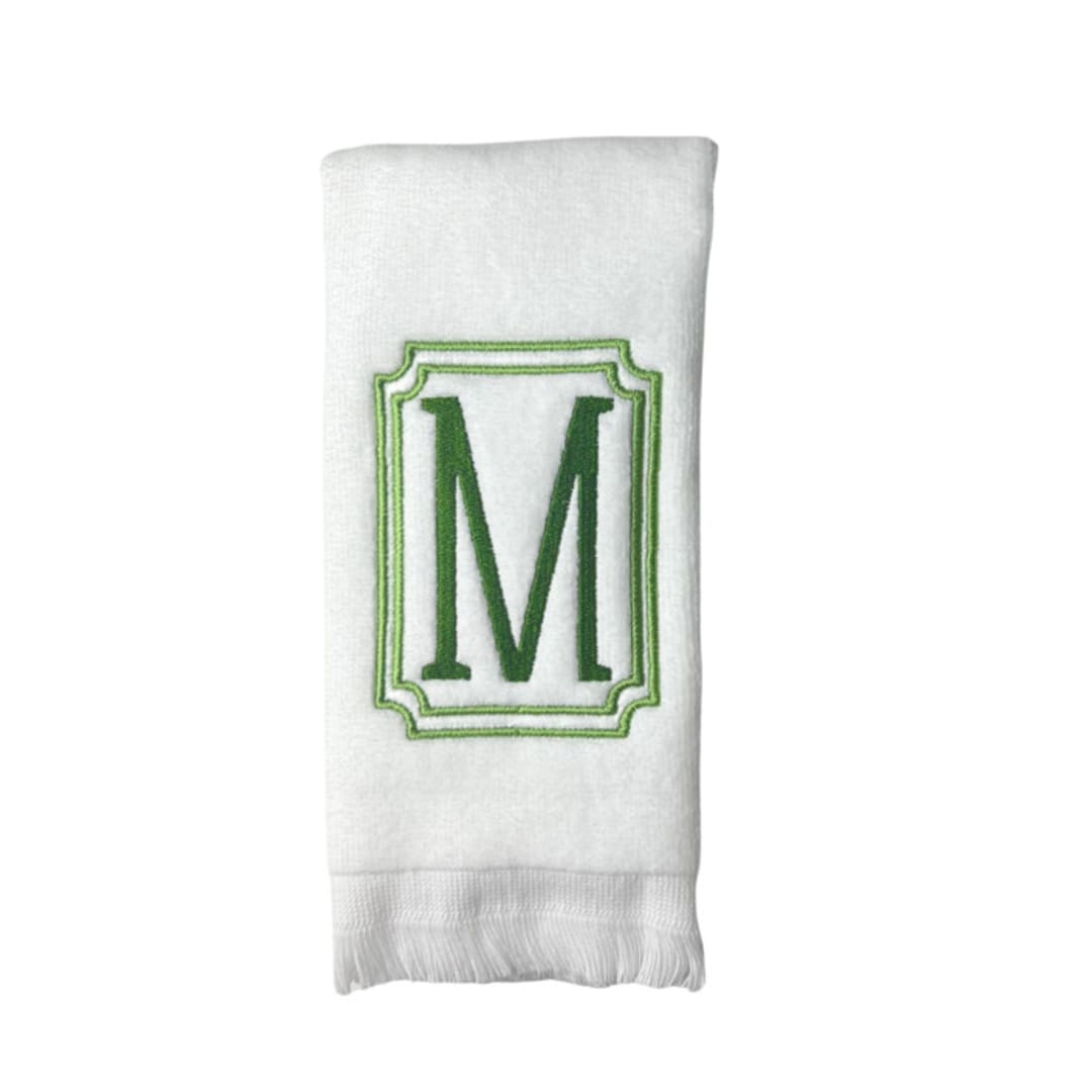 "Personalized Fingertip Towel with Classic Frame" - Bath Towels in white by Virginia Marcello