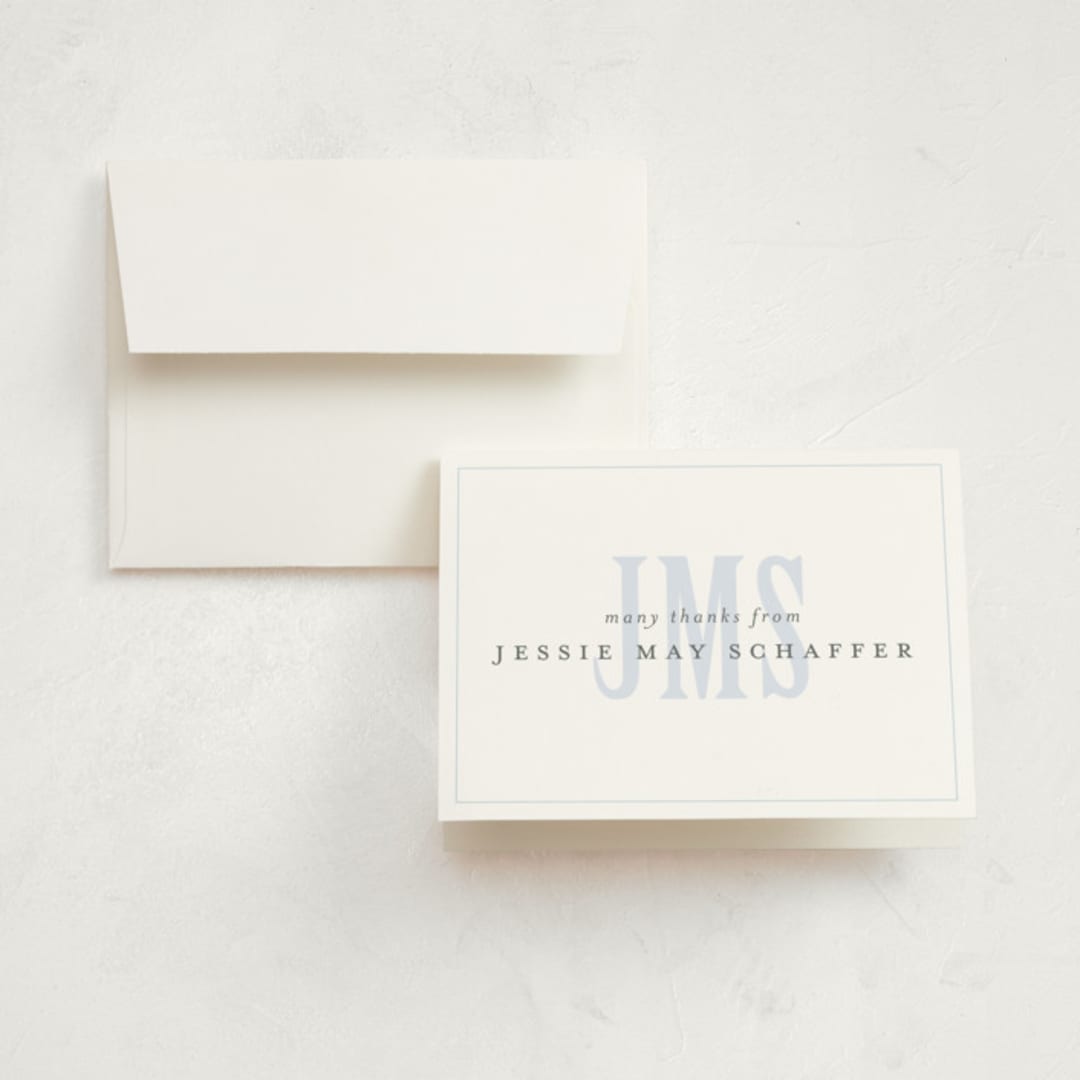 "Classic Monogram" - Birth Announcement Thank You Cards in Sky by Erin Hodges - Front