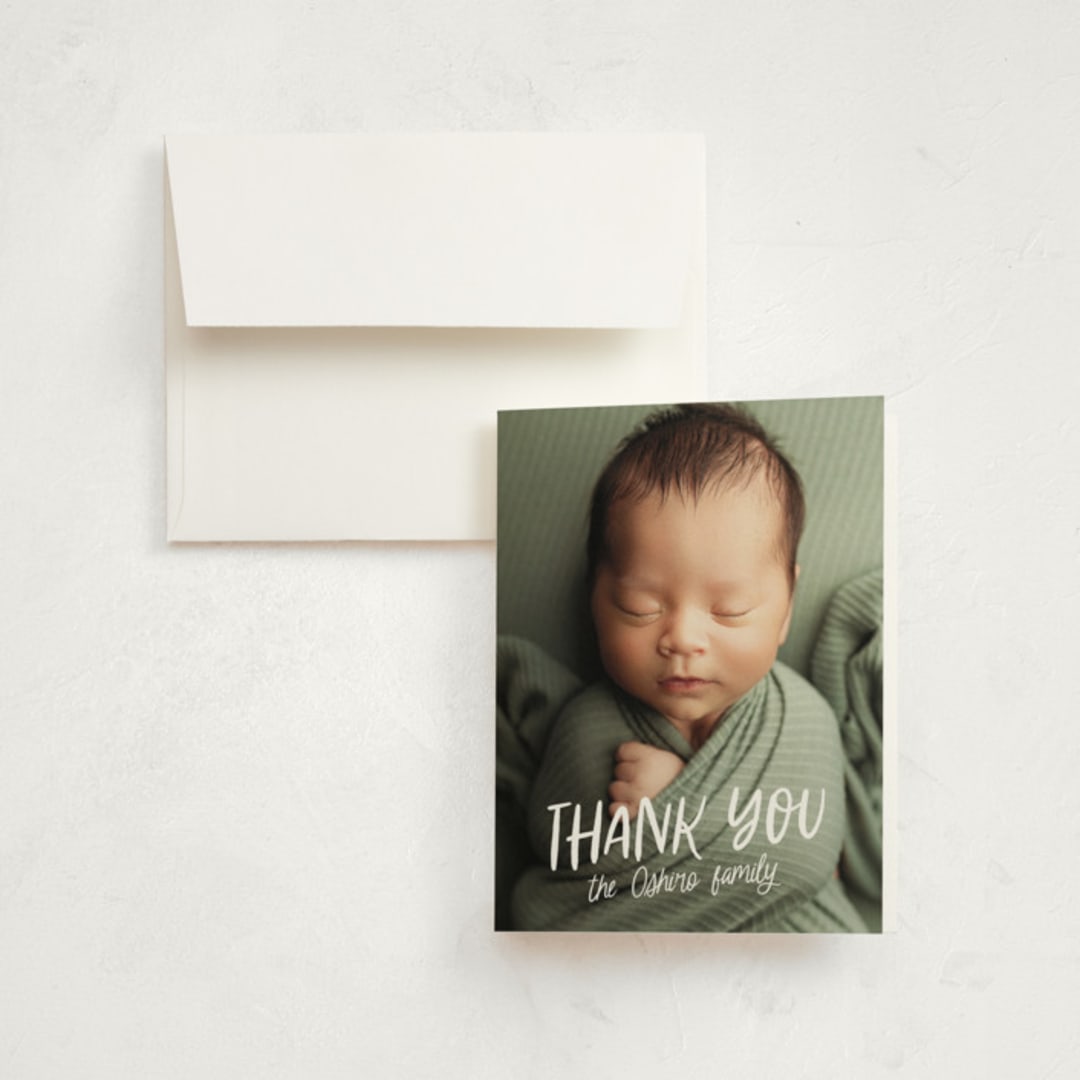 "All write" - Birth Announcement Thank You Cards in Cloud by Lea Delaveris - Front