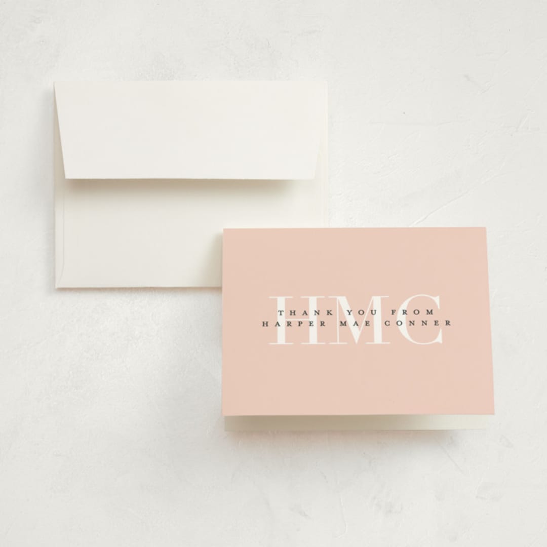 "Love-ly" - Birth Announcement Thank You Cards in Blush by Lauren Chism - Front