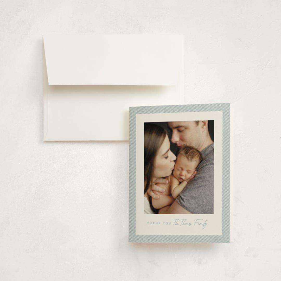 "Corduroy" - Birth Announcement Thank You Cards in Sky by Lea Delaveris - Front