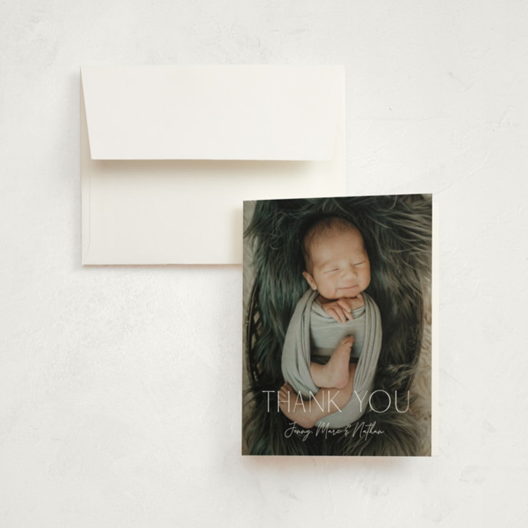 "Focus" - Birth Announcement Thank You Cards in Snow by Yaling Hou Suzuki - Front