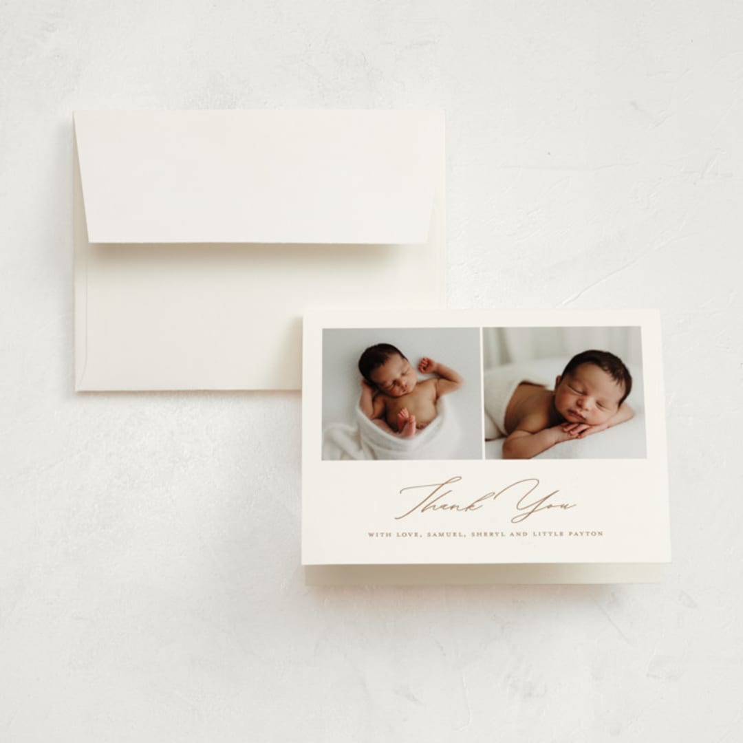 "gujiya" - Birth Announcement Thank You Cards in Cocoa by chocomocacino - Front