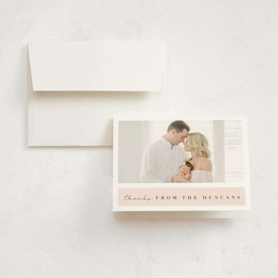 "Family Album" - Birth Announcement Thank You Cards in Blush by Maria Alou - Front