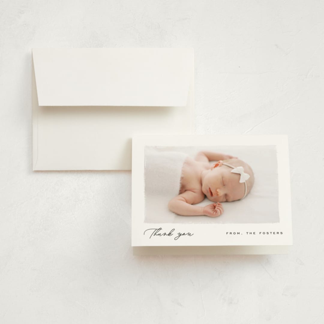 "Edgy" - Birth Announcement Thank You Cards in Snow by Pixel and Hank - Front