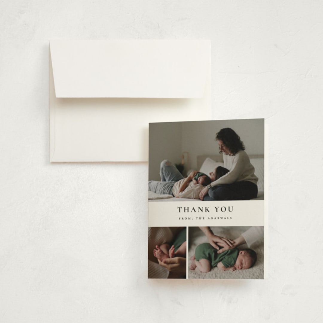 "Quartzite" - Birth Announcement Thank You Cards in Noir by Wildfield Paper Co - Front