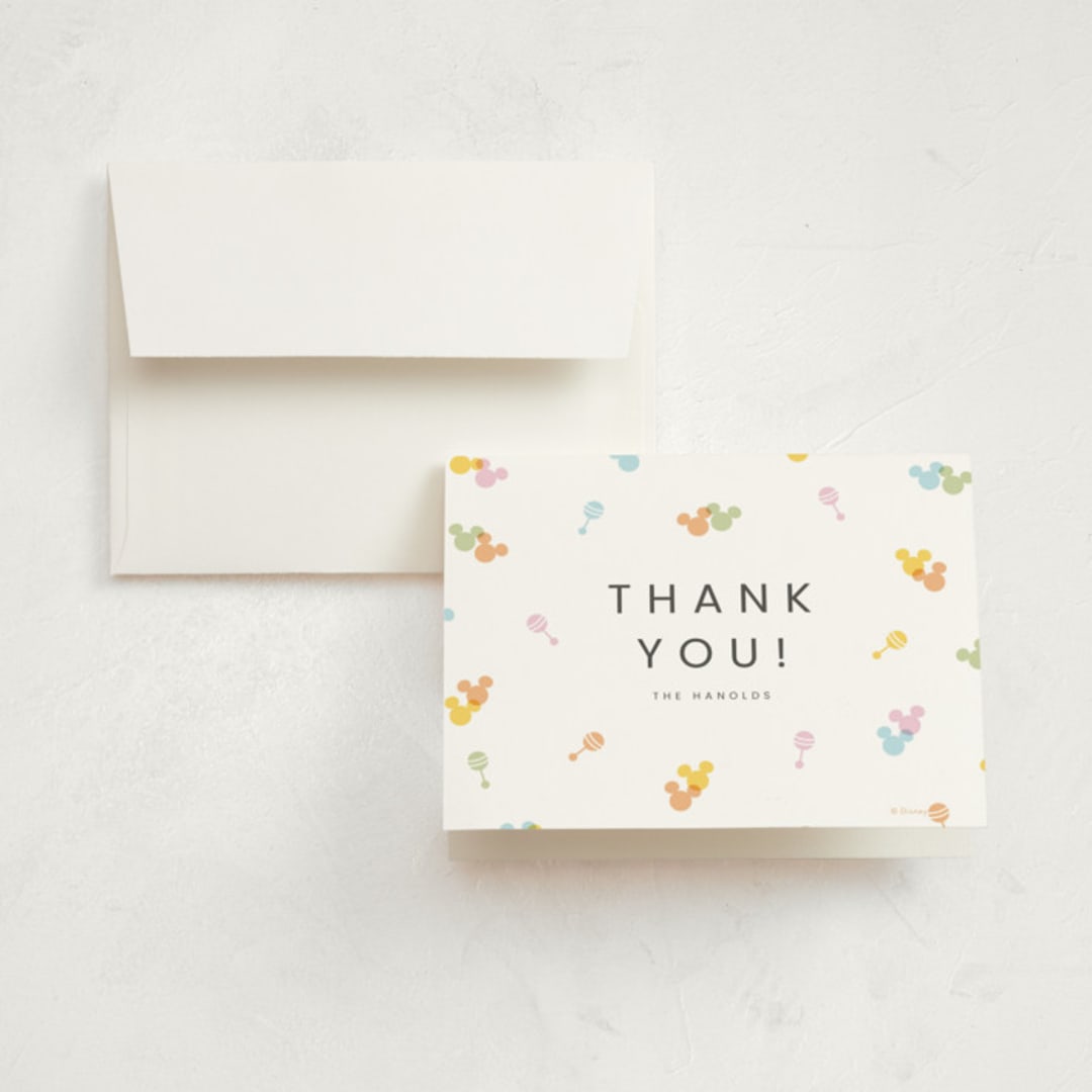 "Disney's Mickey Confetti" - Birth Announcement Thank You Cards in Candy by Ellen Schlegelmilch - Front