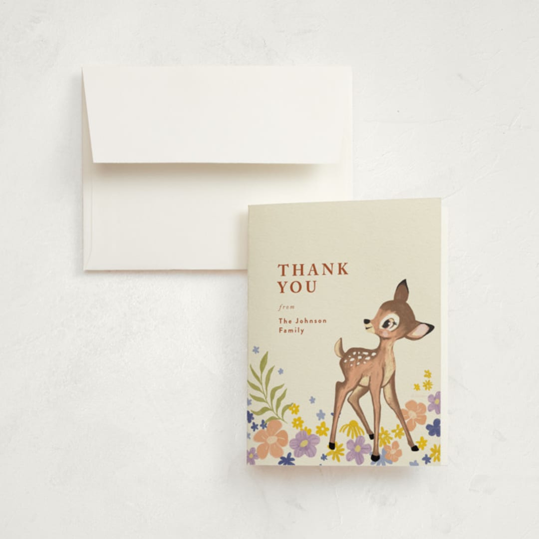 "Disney's Magical Bambi" - Birth Announcement Thank You Cards in Cream by Cass Loh - Front
