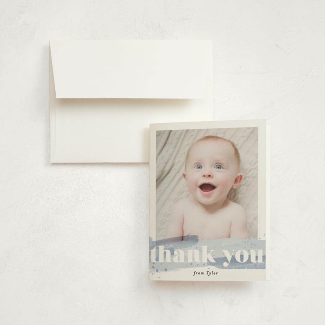 "Painted Splash Name" - Birth Announcement Thank You Cards in Aqua by Alethea and Ruth - Front
