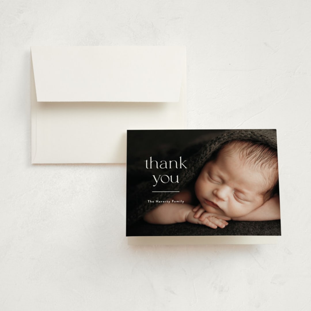 "Details" - Birth Announcement Thank You Cards in Cloud by Susan Asbill - Front