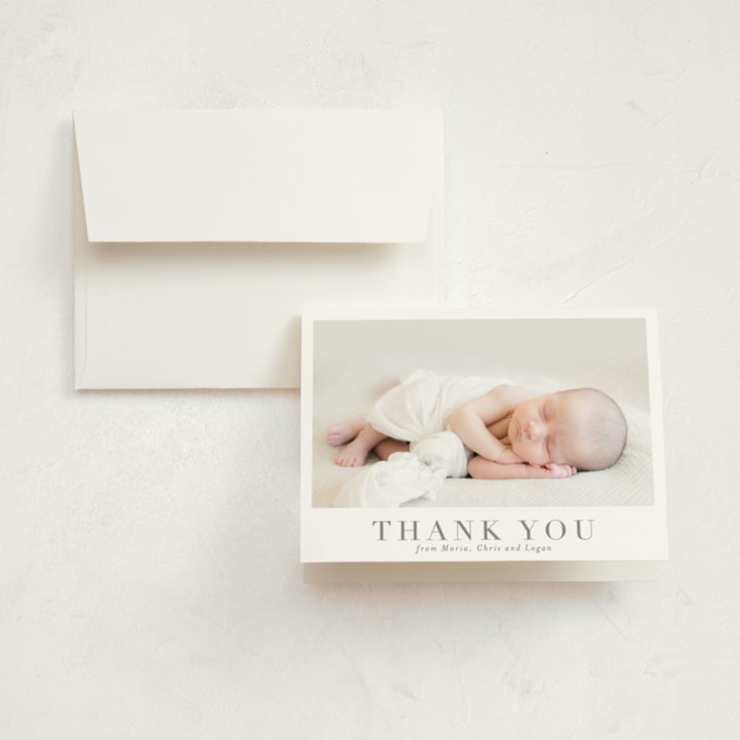 "Menil" - Birth Announcement Thank You Cards in Fawn by Megan Davis - Front