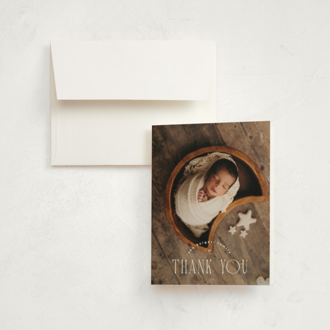 "Little Heart" - Birth Announcement Thank You Cards in Caramel by Corinne Malesic - Front