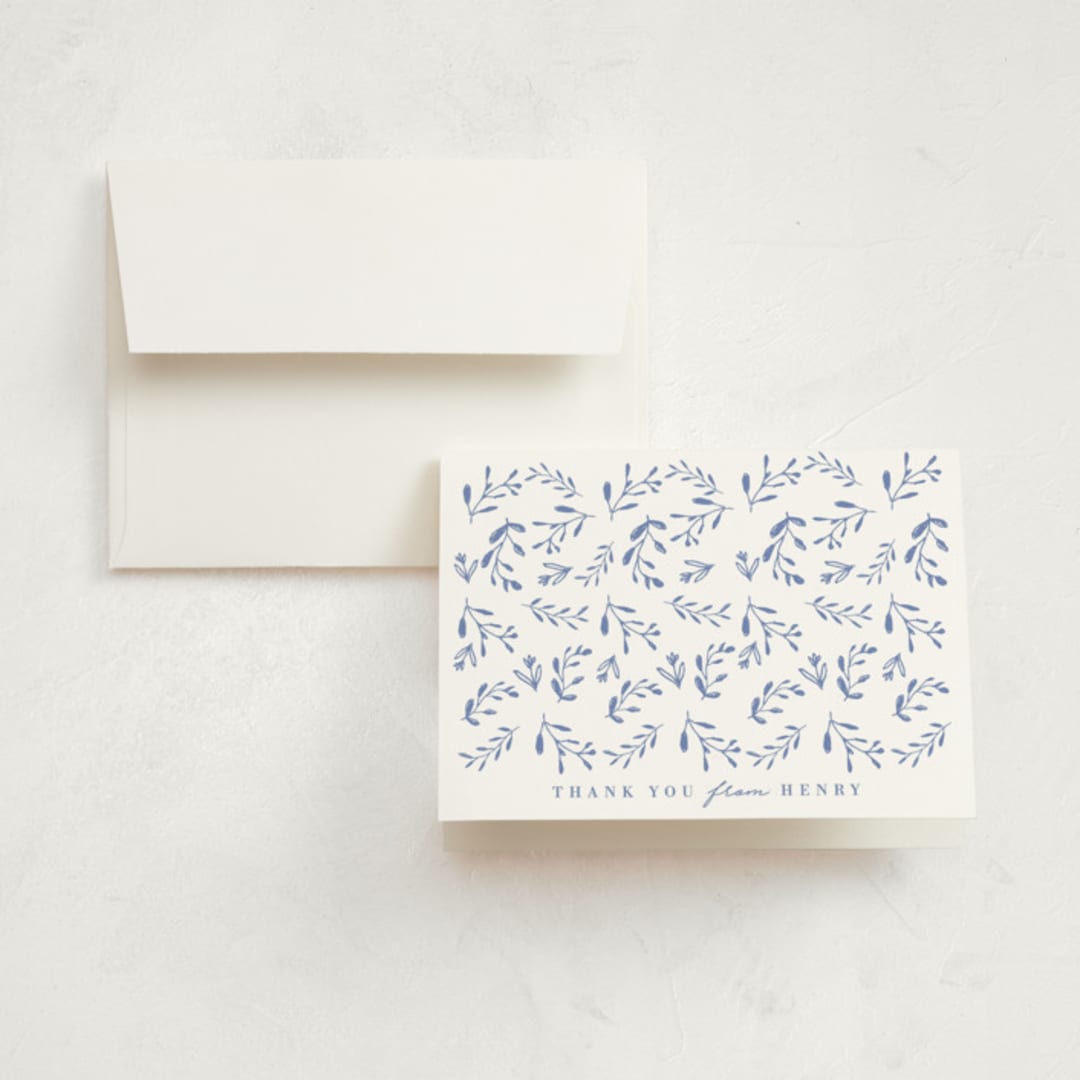 "Classic Baby Monogram" - Birth Announcement Thank You Cards in Cobalt Blue by Susan Brown - Front