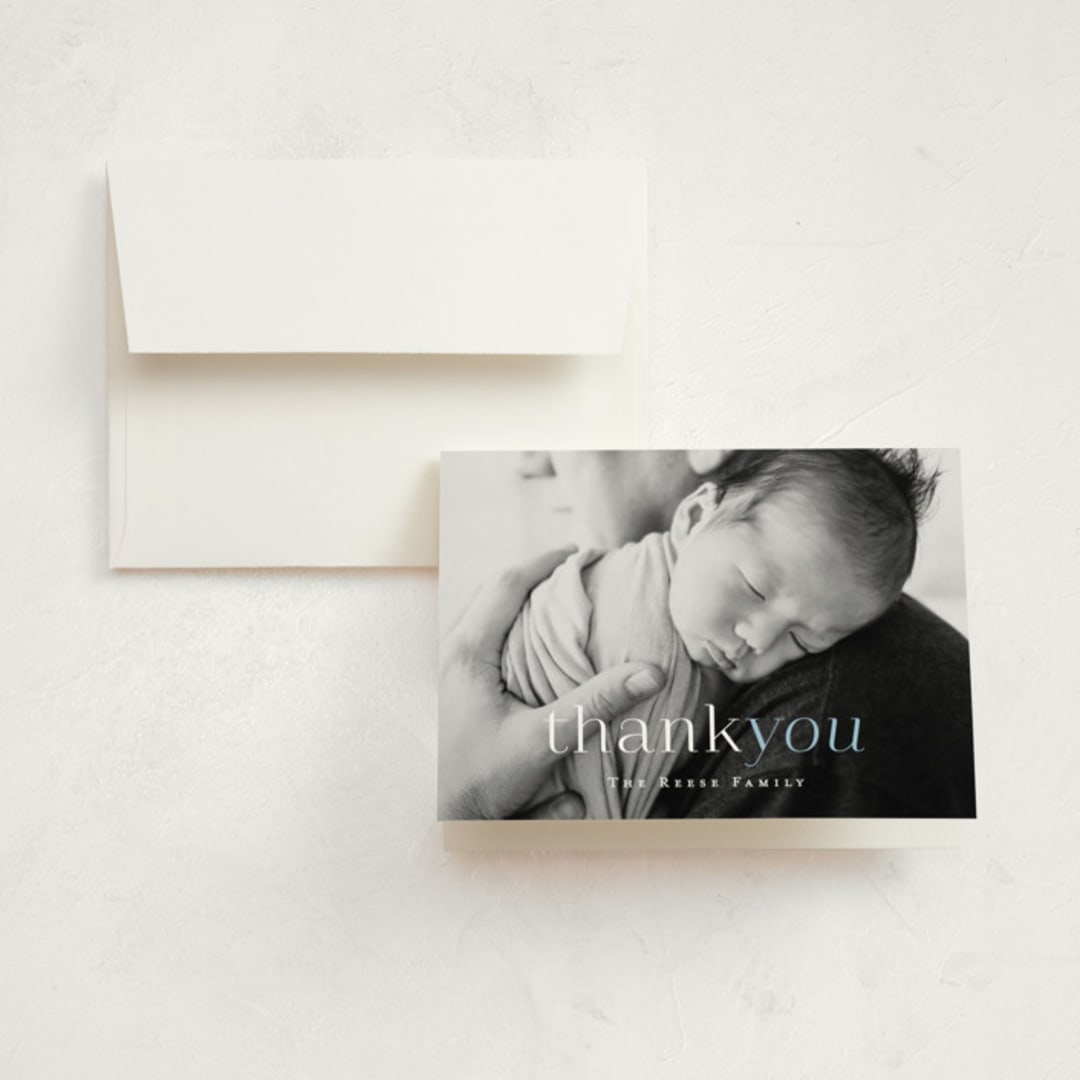 "Meet Charley" - Birth Announcement Thank You Cards in Sky Blue by Hooray Creative - Front