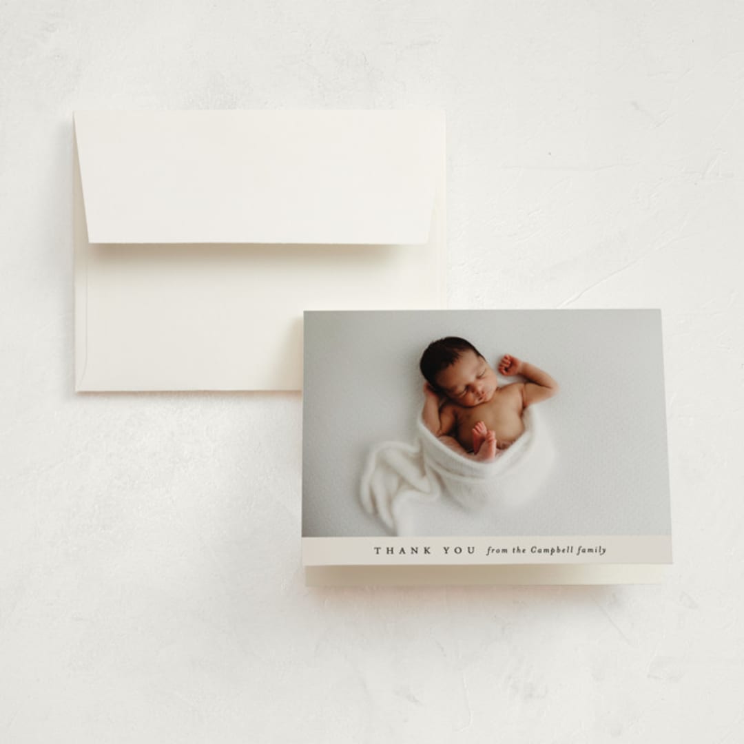 "Sweet Three" - Birth Announcement Thank You Cards in Cloud by Brianne Larsen - Front