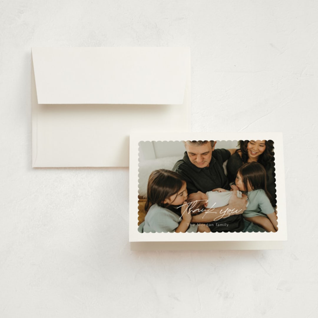 "First Glimpse" - Birth Announcement Thank You Cards in Icing by Yaling Hou Suzuki - Front
