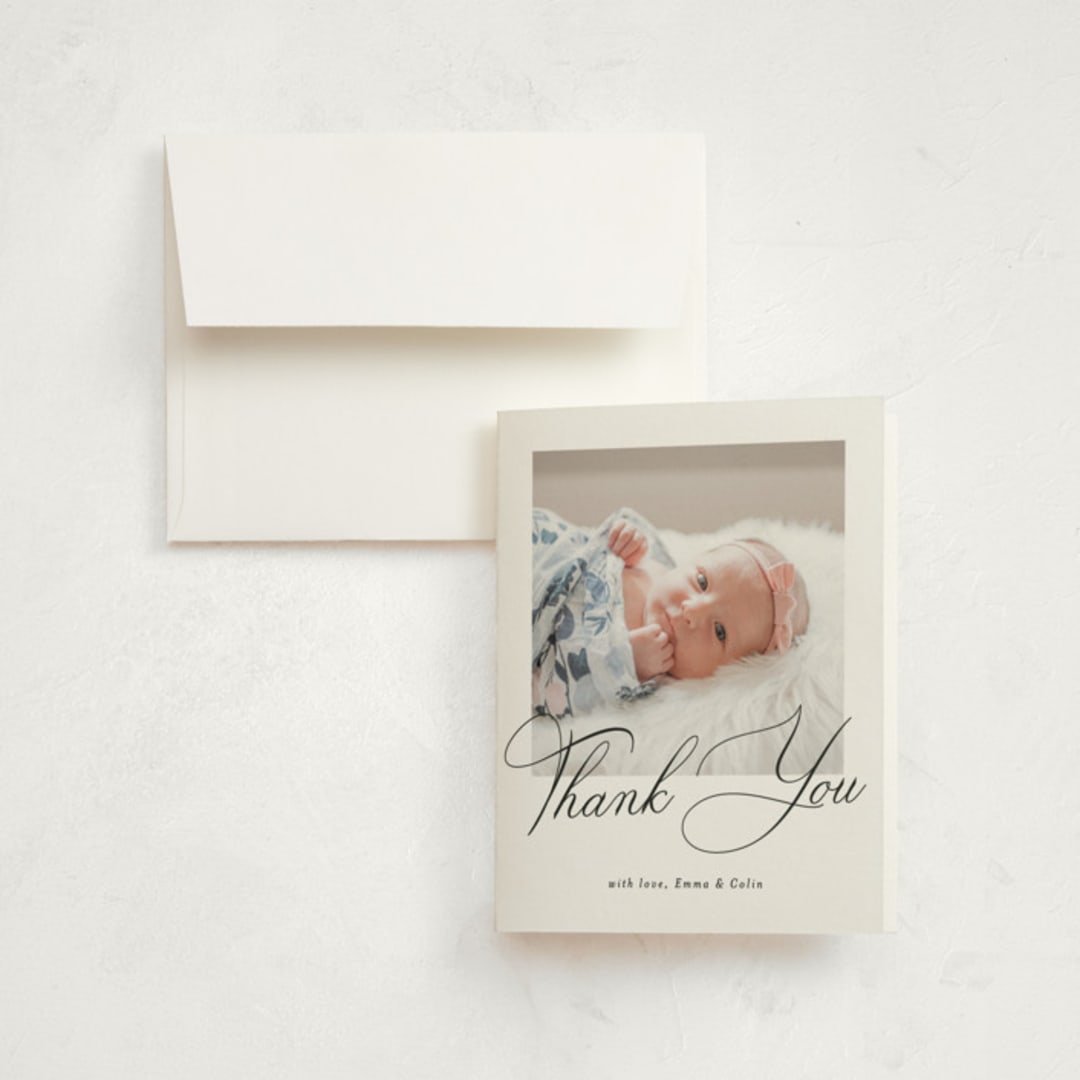 "the script" - Birth Announcement Thank You Cards in Ebony by Benita Crandall - Front
