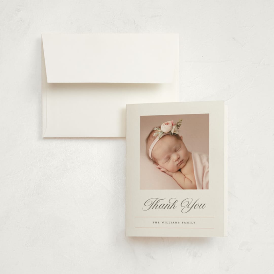 "Elegance" - Birth Announcement Thank You Cards in Peony by Pixel and Hank - Front