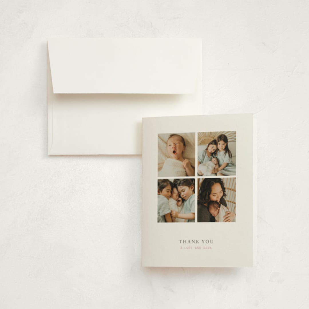 "love in a grid" - Birth Announcement Thank You Cards in Snow by Bramble Studio - Front
