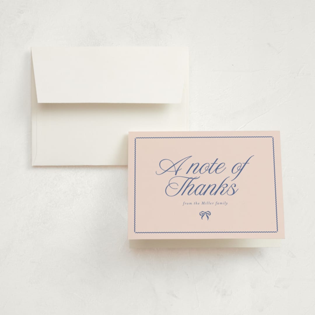 "Preppy Little Bow" - Birth Announcement Thank You Cards in Petal by Leia Matt - Front