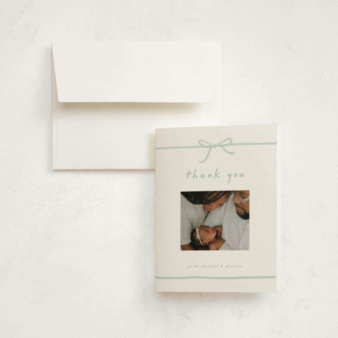 "Gift" - Birth Announcement Thank You Cards in Mint by Erin L. Wilson - Front