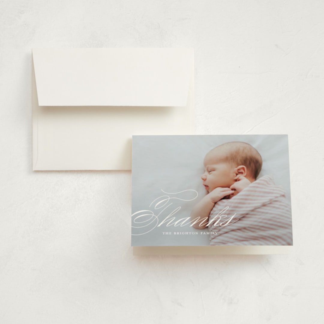 "Precious Script" - Birth Announcement Thank You Cards in Sugar by Jessica Williams - Front