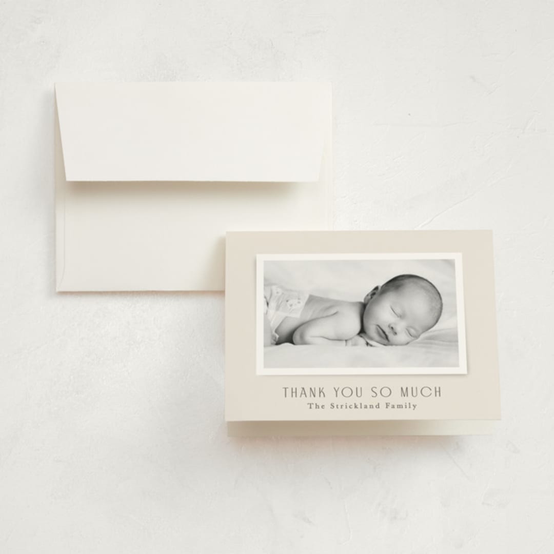 "Classical" - Birth Announcement Thank You Cards in Cream by Hooray Creative - Front