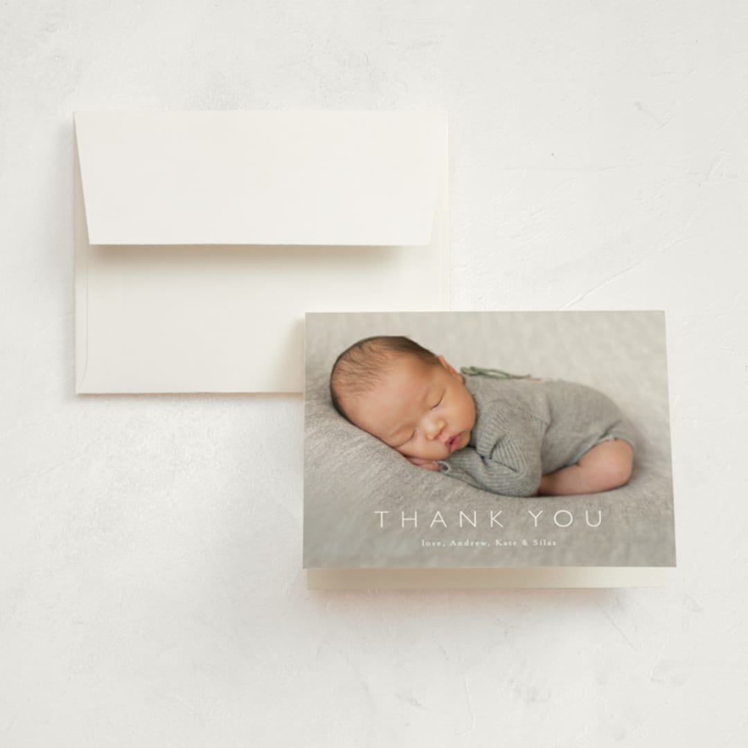 "Baby Bliss" - Birth Announcement Thank You Cards in Cloud by Carolyn MacLaren - Front