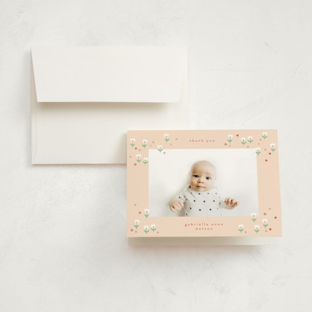 "tiny blooms" - Birth Announcement Thank You Cards in Spring by Phrosné Barwood - Front