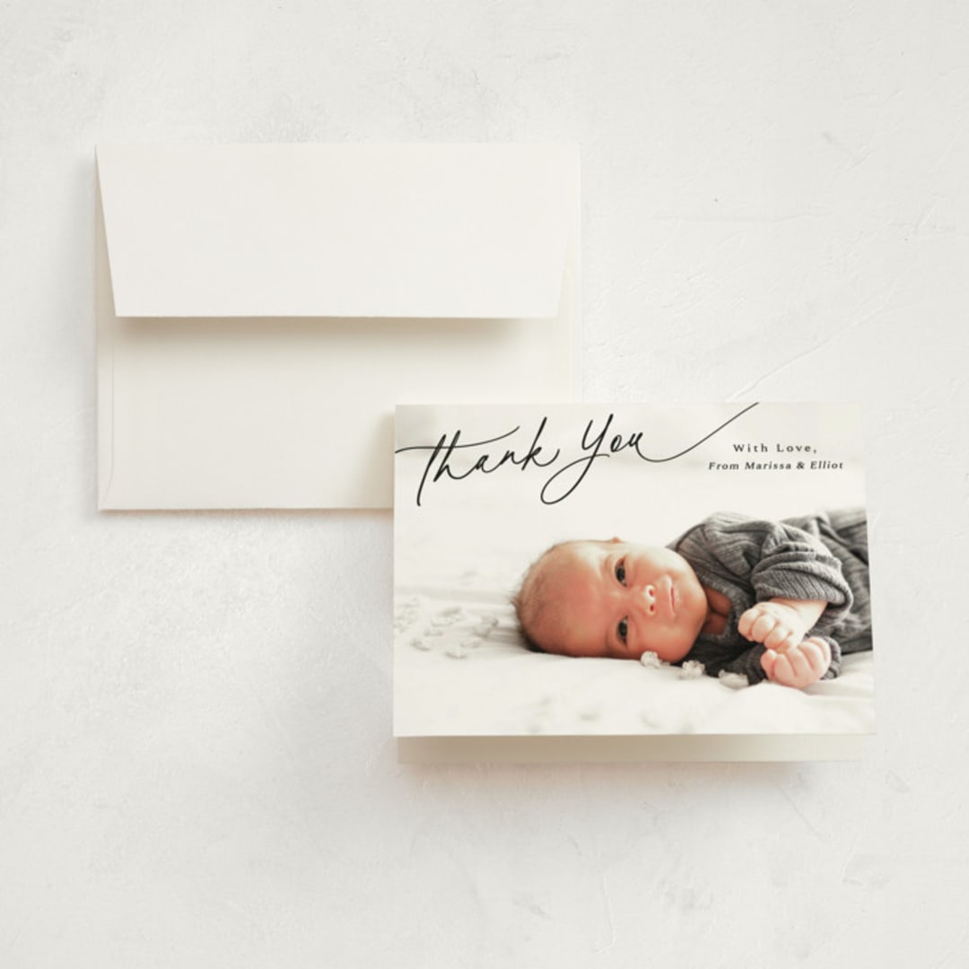 "On The Horizon" - Birth Announcement Thank You Cards in Obsidian by Kaydi Bishop - Front