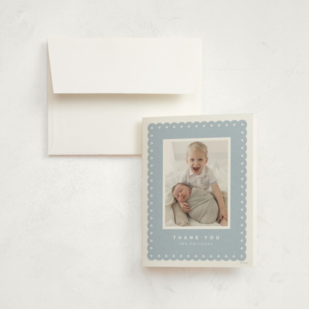 "Mickey fabric frame" - Birth Announcement Thank You Cards in Chambray by Lea Delaveris - Front