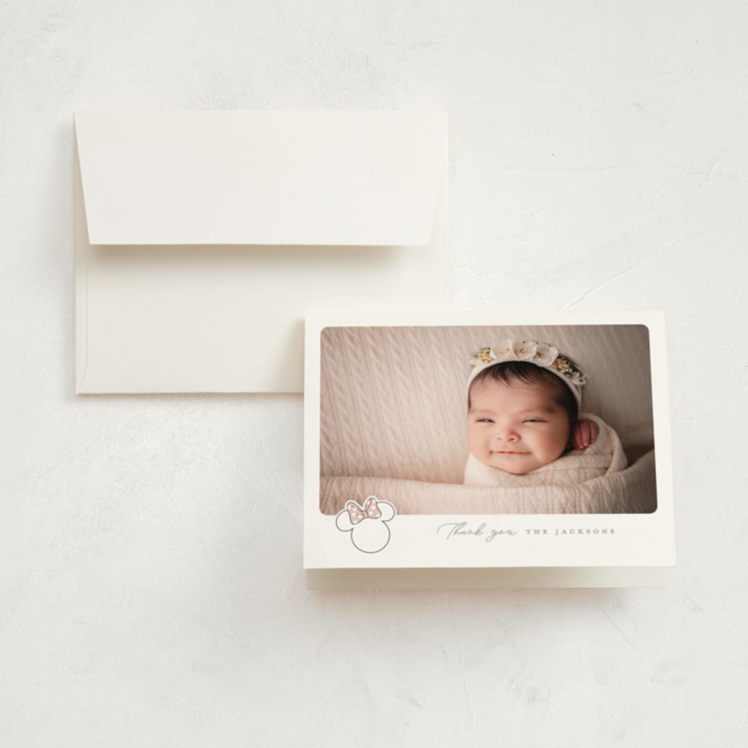 "Disney's Minnie's bow" - Birth Announcement Thank You Cards in Peony by Creo Study - Front