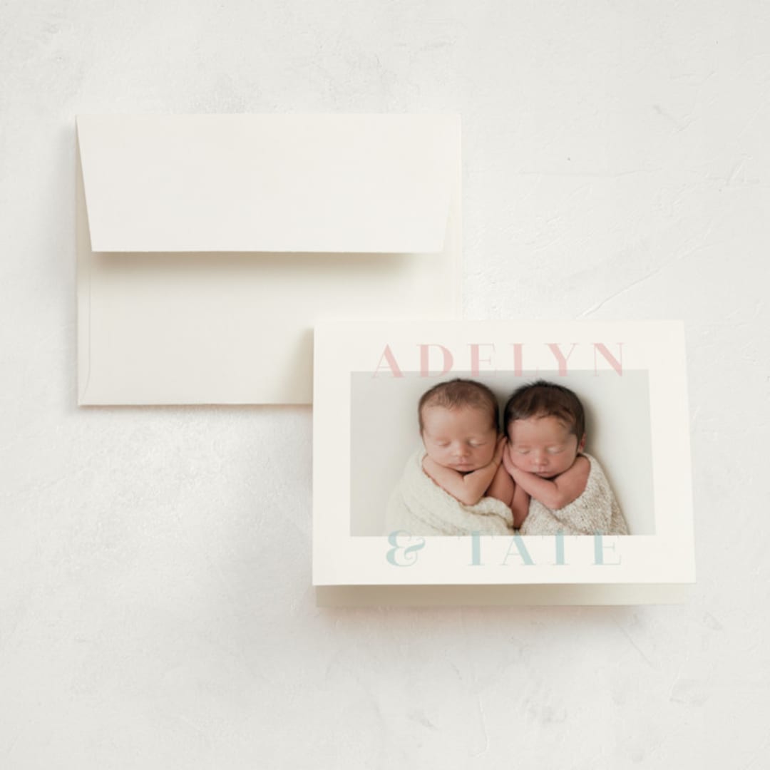 "Cuddle Bugs" - Birth Announcement Thank You Cards in Blush by Lauren Chism - Front
