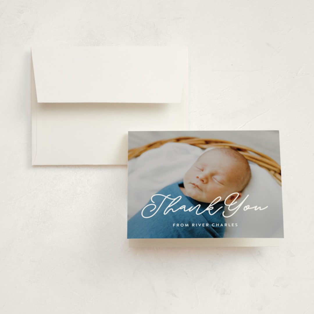 "Swing" - Birth Announcement Thank You Cards in Snow by Lauren Chism - Front