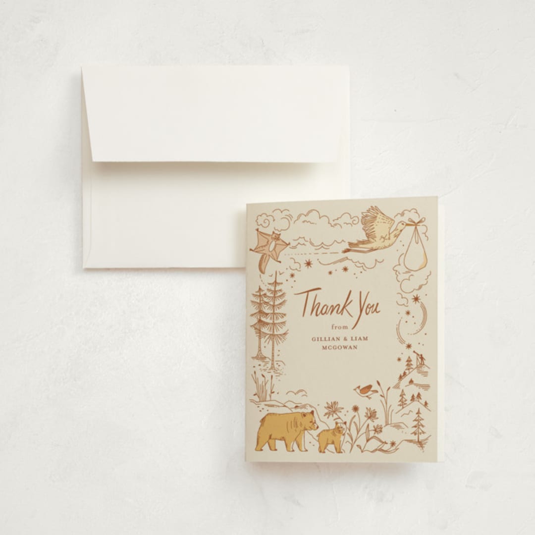 "Baby Bear" - Birth Announcement Thank You Cards in Cream by Morgan Ramberg - Front
