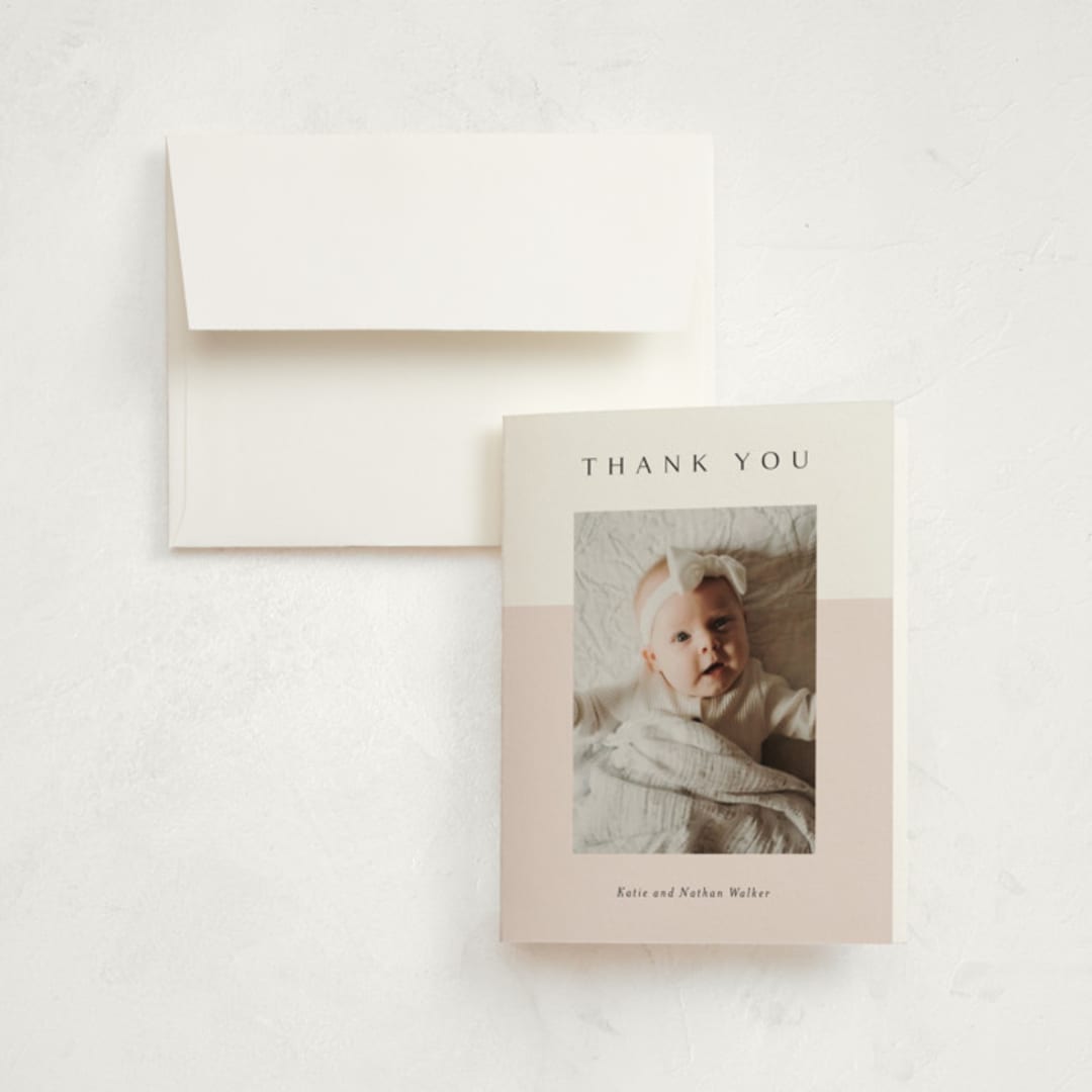 "Cherished" - Birth Announcement Thank You Cards in Peony by Kasia Labocki - Front