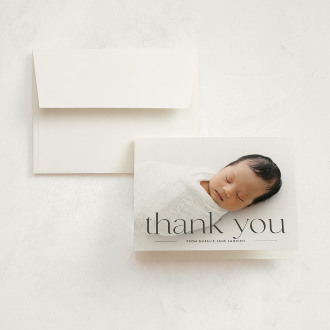 "Announcing Baby" - Birth Announcement Thank You Cards in Onyx by Erin Deegan - Front