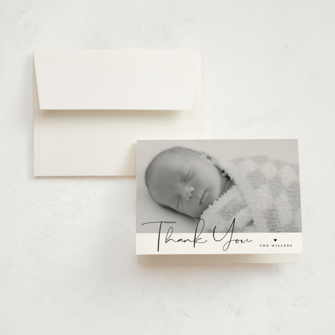 "Trio of Love" - Birth Announcement Thank You Cards in Night by Michelle Taylor - Front