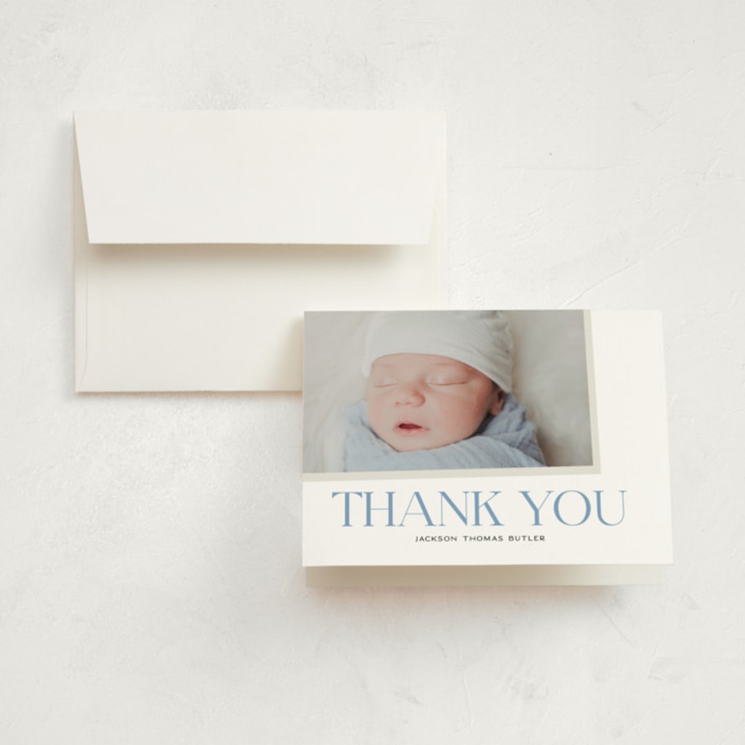 "Pictured Here" - Birth Announcement Thank You Cards in Skyfall by Christie Garcia - Front