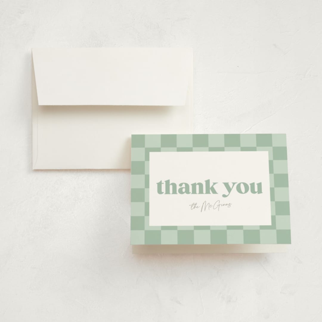 "Clarke" - Birth Announcement Thank You Cards in Mint by Robert and Stella - Front