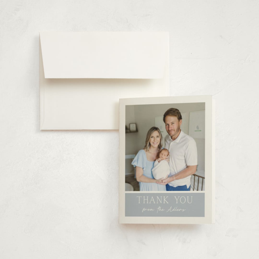 "Color Block" - Birth Announcement Thank You Cards in Bluebell by Vanessa Doyle - Front