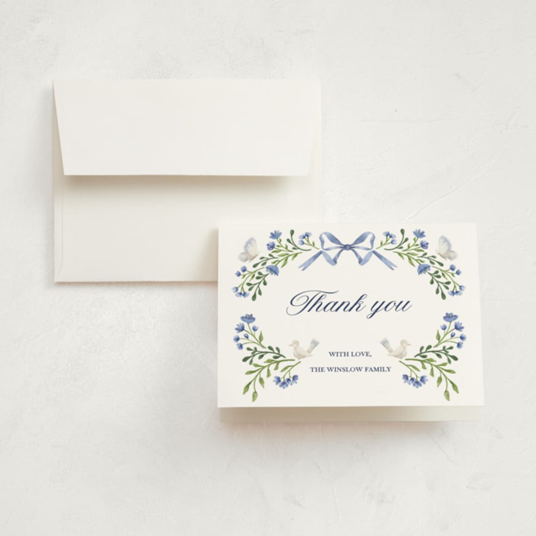 "Floral Forest Friends" - Birth Announcement Thank You Cards in Bluebell by Alice Nelen - Front