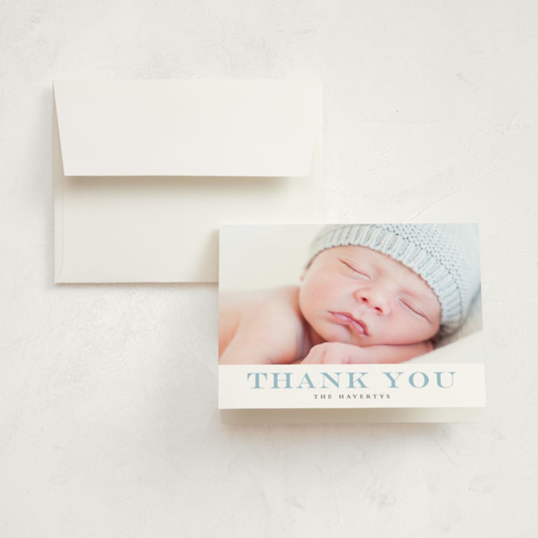 "Stately monogram" - Birth Announcement Thank You Cards in Powder by Stacey Meacham - Front