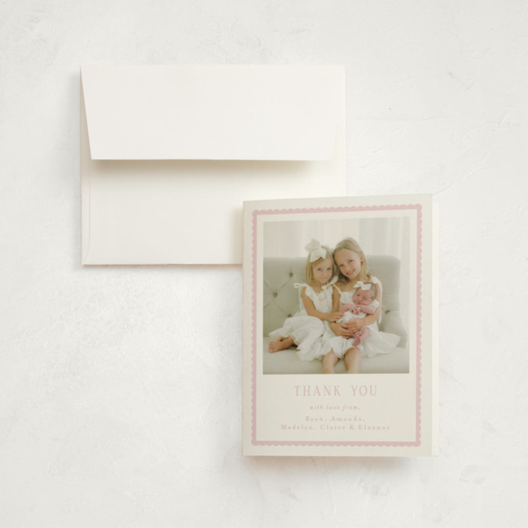 "Sweetest Scallop" - Birth Announcement Thank You Cards in Petal by Emily Betts - Front