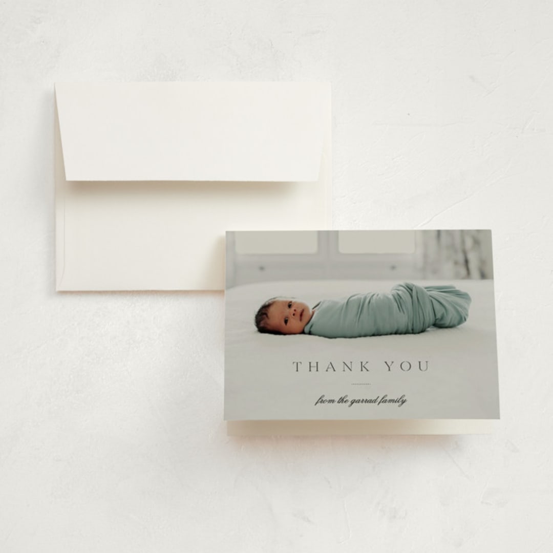"Vintage" - Birth Announcement Thank You Cards in Fog by Sara Hicks Malone - Front
