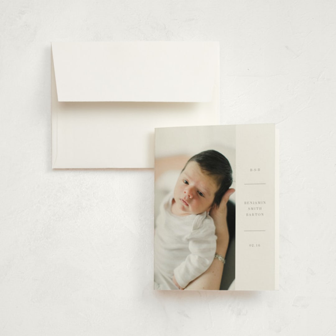 "Tarrytown" - Birth Announcement Thank You Cards in Fawn by Megan Davis - Front