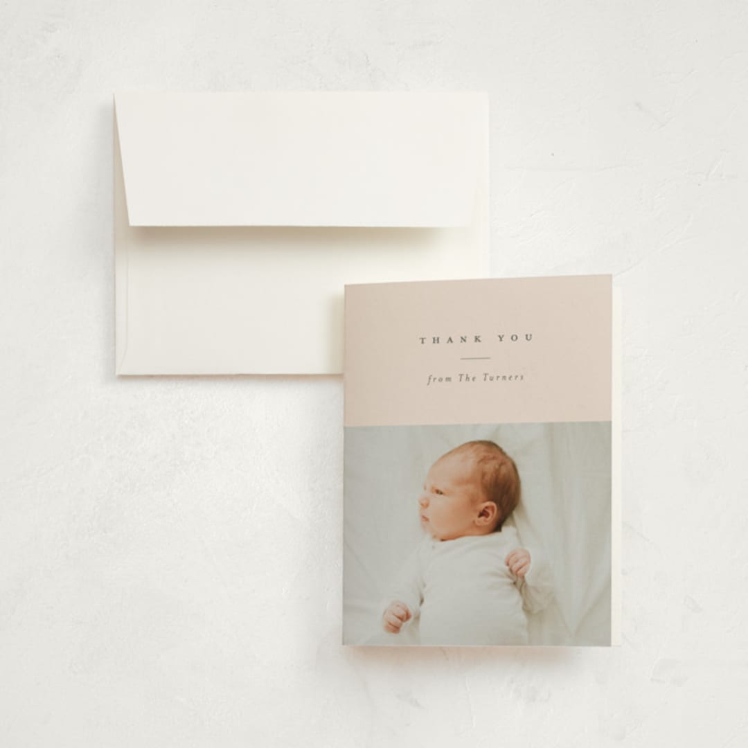 "Modern Collection" - Birth Announcement Thank You Cards in Blush by Carolyn MacLaren - Front
