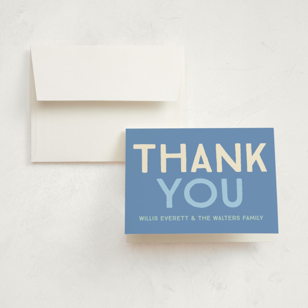 "Colorful Stats" - Birth Announcement Thank You Cards in Aqua by Baumbirdy - Front