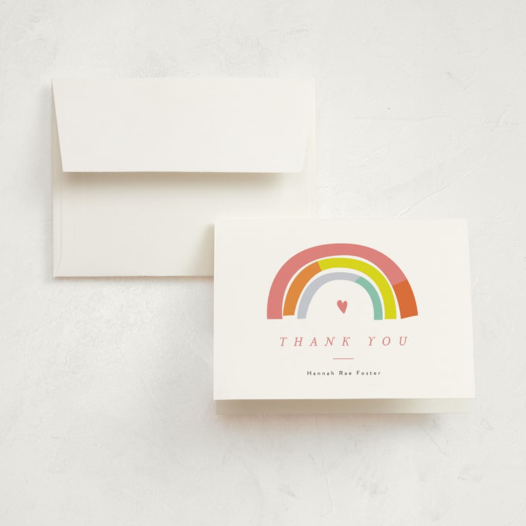 "Our Little Rainbow" - Birth Announcement Thank You Cards in Bright by Pixel and Hank - Front